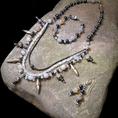 Pewter Beads, Hematite, Agate & Rock Crystal