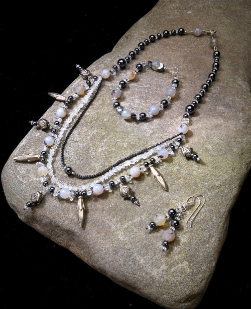Pewter Beads, Hematite, Agate & Rock Crystal