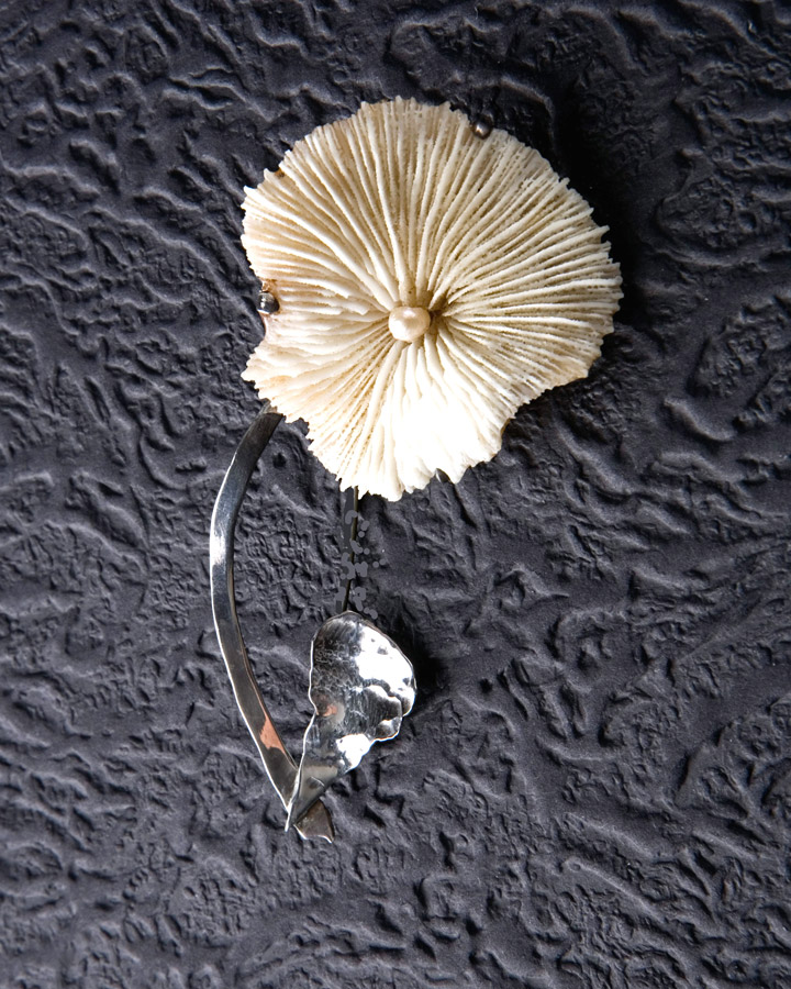Pansy Pin - Mushroom Coral and Natural Pearl