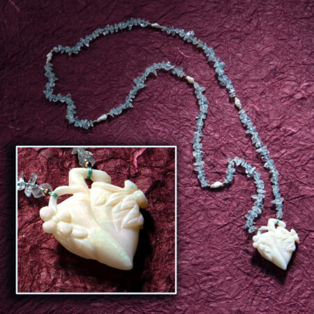 Antique Carved Opal 3D Heart with Aquamarine